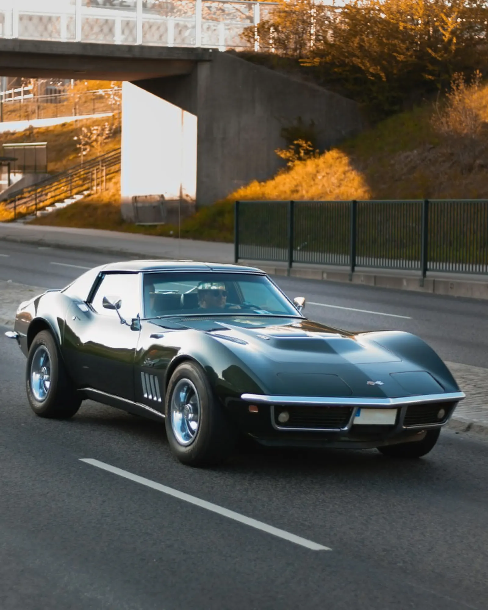 Dark green Corvette Stingray on the road