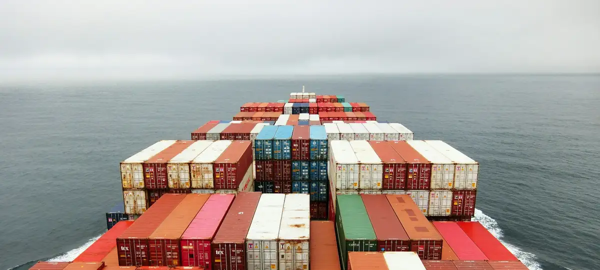 Containers stacked on deck, mid-crossing